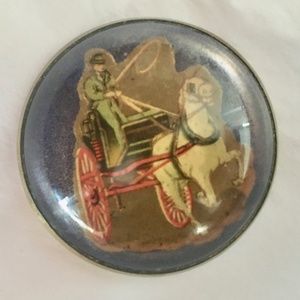Antique Horse Bridle Rosette Brass Domed Glass Horse & Carriage